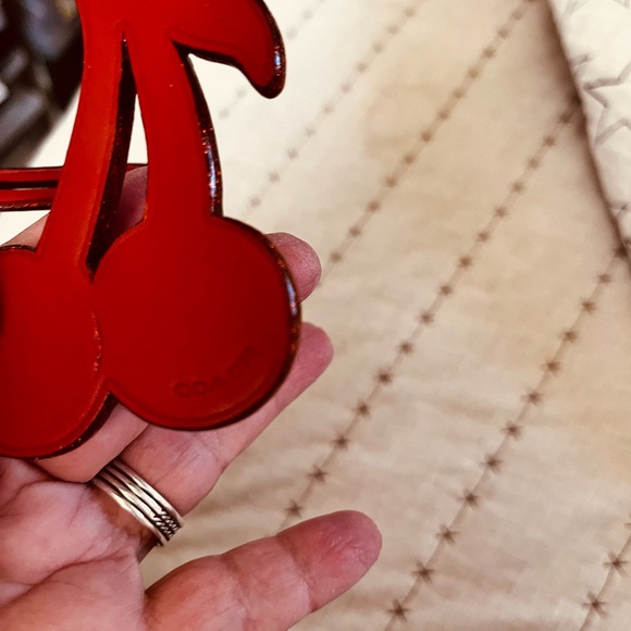 Coach Cherry Red Leather Bag Charm - Picture 2 of 10